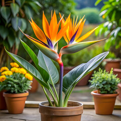 strelitzia reginae in flowerpot