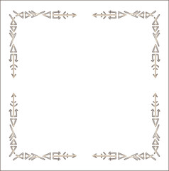 Elegant brown ornamental frame with Viking runes, decorative border, corners for greeting cards, banners, business cards, invitations, menus. Isolated vector illustration.	
