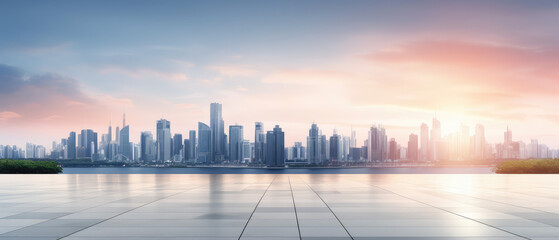 Modern City Skyline at Sunrise