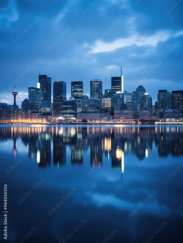 Sticker Majestic Skyline Reflection at Dusk