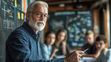 Obraz premium Leading Intergenerational Collaboration: Elderly Man Facilitating Strategic Planning Meeting with Young Team