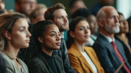 Fototapeta premium A diverse group of people attentively listening to a speaker at a conference