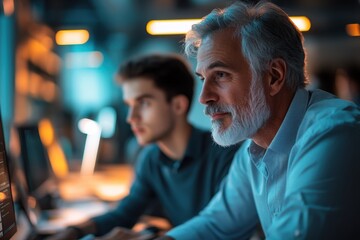 Business Mentorship: Senior Leader Guiding Young Manager in Corporate Office for Career Development and Growth