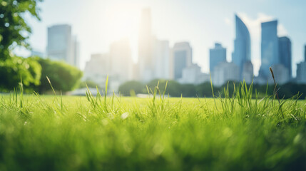 Urban Park with City Skyline Background