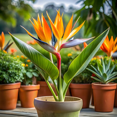 strelitzia reginae in flowerpot