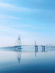 Fototapeta premium Modern Bridge Over Serene Waters Under Blue Sky