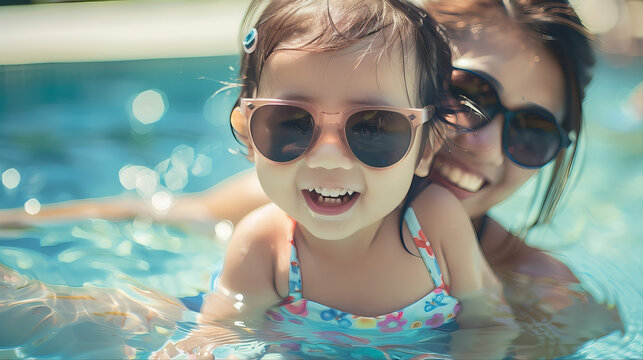 child znd mother in swimming pool