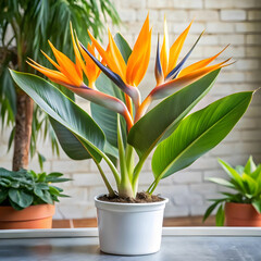 strelitzia reginae in flowerpot