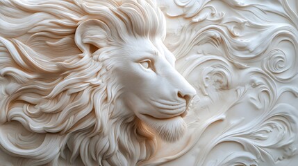 A lifelike 3D lion against a soft pastel backdrop, symbolizing power and grace in the animal kingdom, with fine details and a modern artistic style 