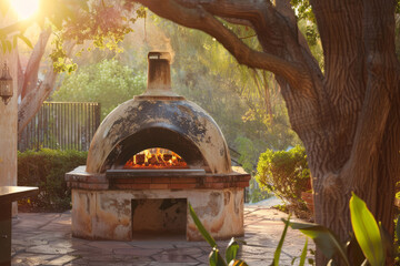 Rustic brick oven in backyard