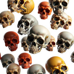 multi  skulls floating, random position, on white background