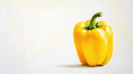 Oil painting depicting a yellow pepper on a white background representing a vibrant ingredient commonly used in cooking to add spice and flavor