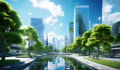 Modern Eco-Friendly Urban Park with Skyscrapers