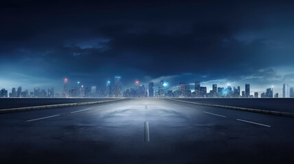 Modern City Skyline with Empty Highway