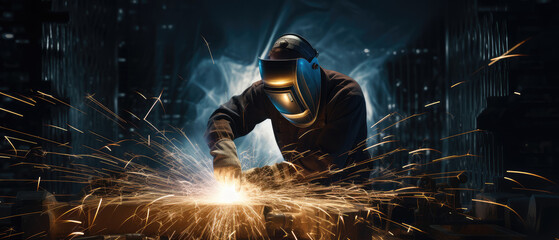 Intense Welding Sparks in a Night Workshop