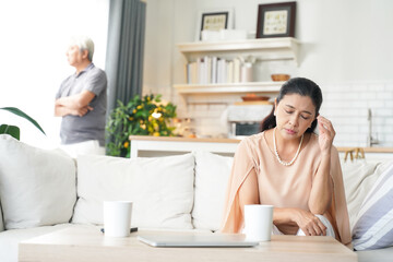Asia senior elderly couple having problems relationship.  Family after elderly concerned about...