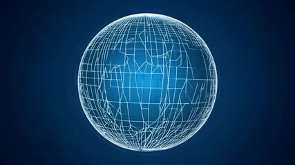 Holographic wireframe spinning soccer ball on a dark blue background. - Powered by Adobe