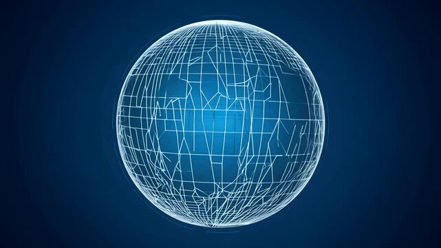 Holographic wireframe spinning soccer ball on a dark blue background.  - Powered by Adobe