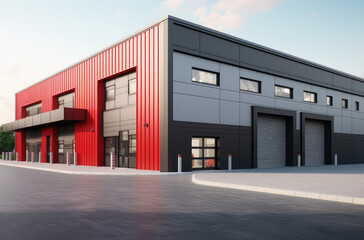 Sleek Modern Industrial Warehouse Exterior at Dusk
