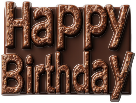 A delightful chocolate birthday message perfect for celebrations, parties, and sweet greetings for that special day. cut out, PNG, isolated on transparent background.