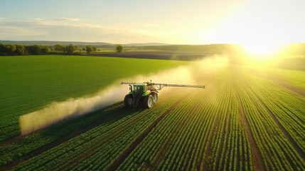 Sustainable Farming: Efficient Crop Spraying at Sunrise