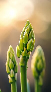 Asparagus stalks in sunlight, 4k video stock, vertical video, for smartphone