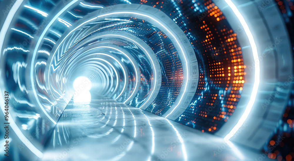 Leinwandbilder abstract tunnel with geometric shapes and digital codes, representing innovation and technology, dig