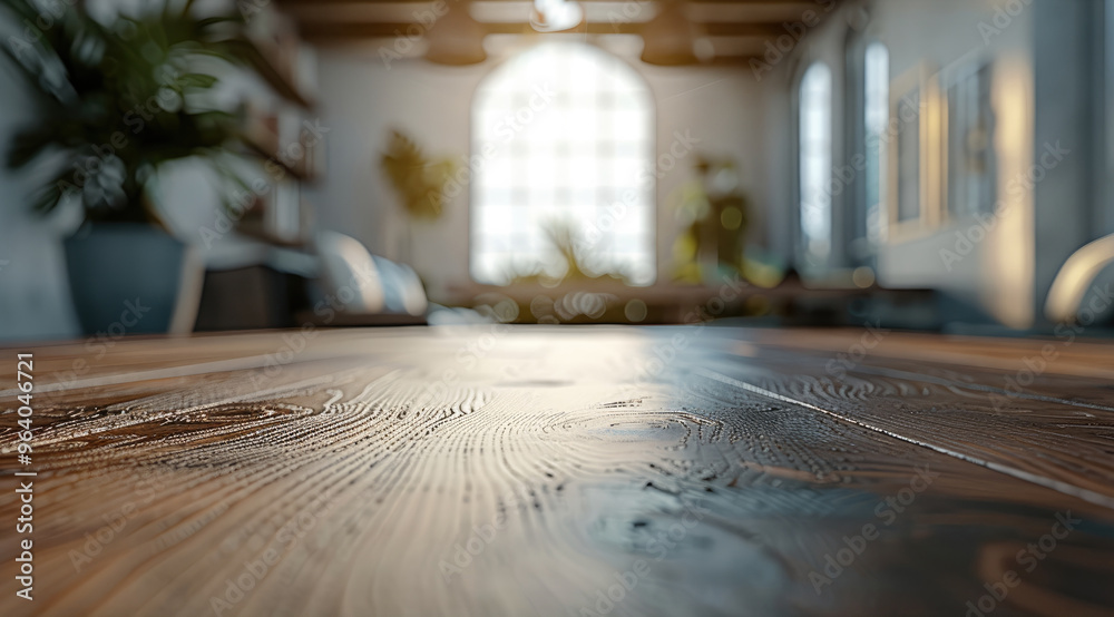 Poster Empty minimalist table with blurred background for product presentation. Generative AI.
