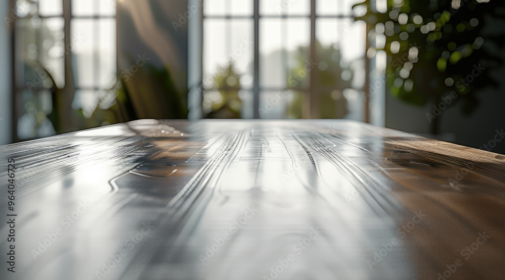 Aufkleber Empty minimalist table with blurred background for product presentation. Generative AI.