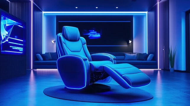 Ultimate Comfort in Style: Luxury Recliner Chair with Augmented Reality Options for Material, Reclining Angles, and Comfort Levels in Home Theater Setting