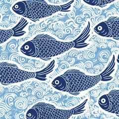 Blue fish pattern ocean waves