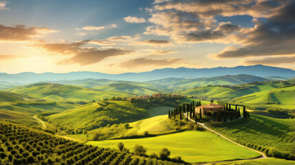 Naklejka premium Sunset Splendor over Tuscan Hills