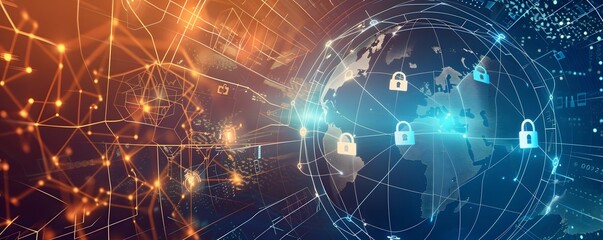 Obraz premium Global Network Security with Padlocks on Earth