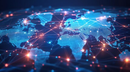 Fototapeta premium A blue and red globe with a network of lines connecting it