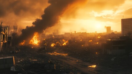 Fototapeta premium View of the city engulfed in flames during a massive fire