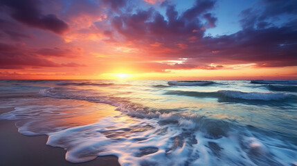 Naklejka premium Breathtaking Sunset Over Ocean Waves