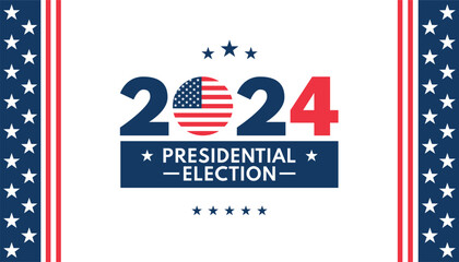 USA 2024 Presidential Election background with American flag colors design. Election event banner, card, poster, template, voting communication, background. Vote day, November 5. Vector illustration.