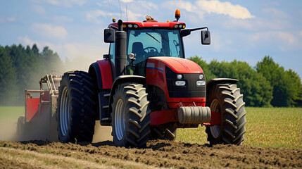 Obraz premium Modern Farming: High-Power Tractor in Action