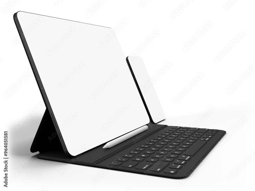 Canvas Prints modern digital tablet, smartphone empty screen with keyboard and pen. mockup template for presentati