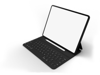 Modern Digital tablet empty screen with keyboard and pen. Mockup template for presentation branding, corporate identity, advertising, identity global business, website design, app