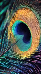 Obraz premium Close-up of vibrant peacock feather with