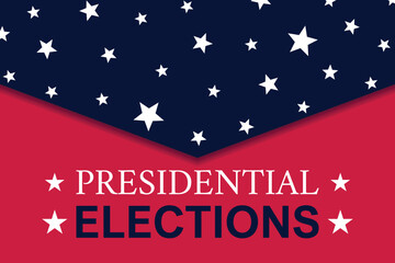 USA 2024 Presidential Election background with American flag colors design. Election event banner, card, poster, template, voting communication, background. Vote day, November 5. Vector illustration.