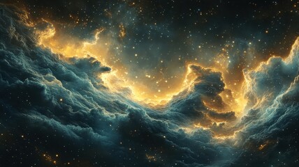 Fototapeta premium Space in Art Nouveau style with elegant curves, ornate details, celestial patterns, and sophisticated design elements.