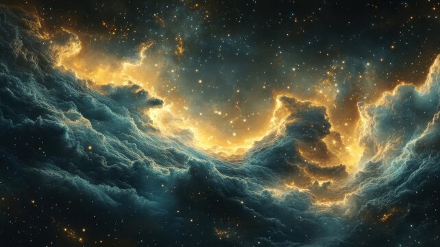 Space in Art Nouveau style with elegant curves, ornate details, celestial patterns, and sophisticated design elements.