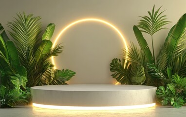 Fototapeta premium Naturalistic Podium Featuring Vegetation 3D Render