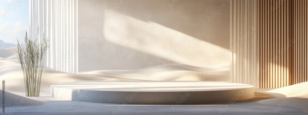 Poster contemporary minimalist interior design featuring sand dune views 3d rendering clean backdrop with a