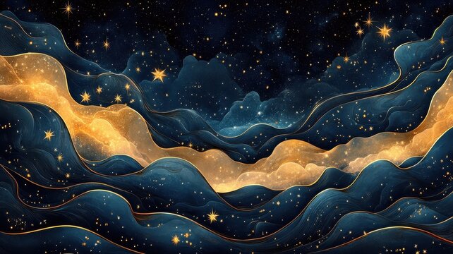 Stars in Art Nouveau style with elegant curves, ornate detailing, and sophisticated celestial patterns.