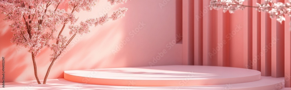 Aufkleber Abstract pink vertical geometric shape background with a minimalist podium mock up scene 3D rendering