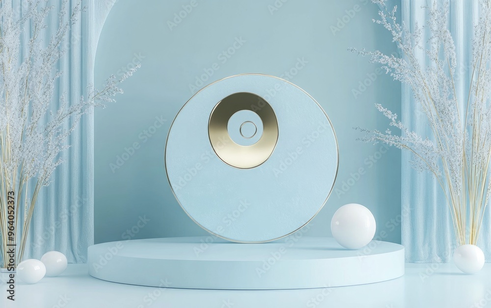Poster light pastel baby blue 3d rendered background for product display featuring a simple minimalistic po