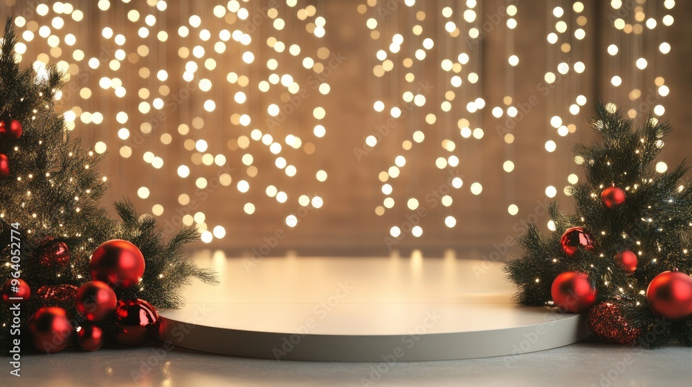 Poster Empty podium display with a Christmas background 3D rendering